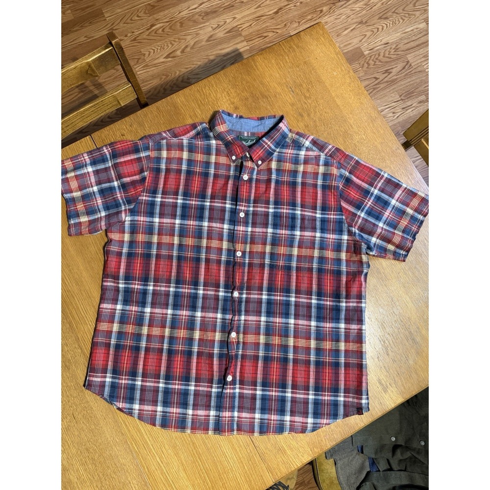 Woolrich Shirt Mens XXL Red Blue Plaid Short Sleeve Button Down 100% Cotton - Picture 2 of 8